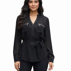 Suzy Shier‎ Black V-Neck Long Sleeve Blouse, size small